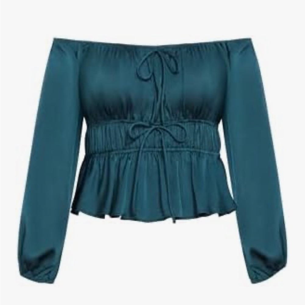 All in Favor Teal Off-Shoulder Blouse